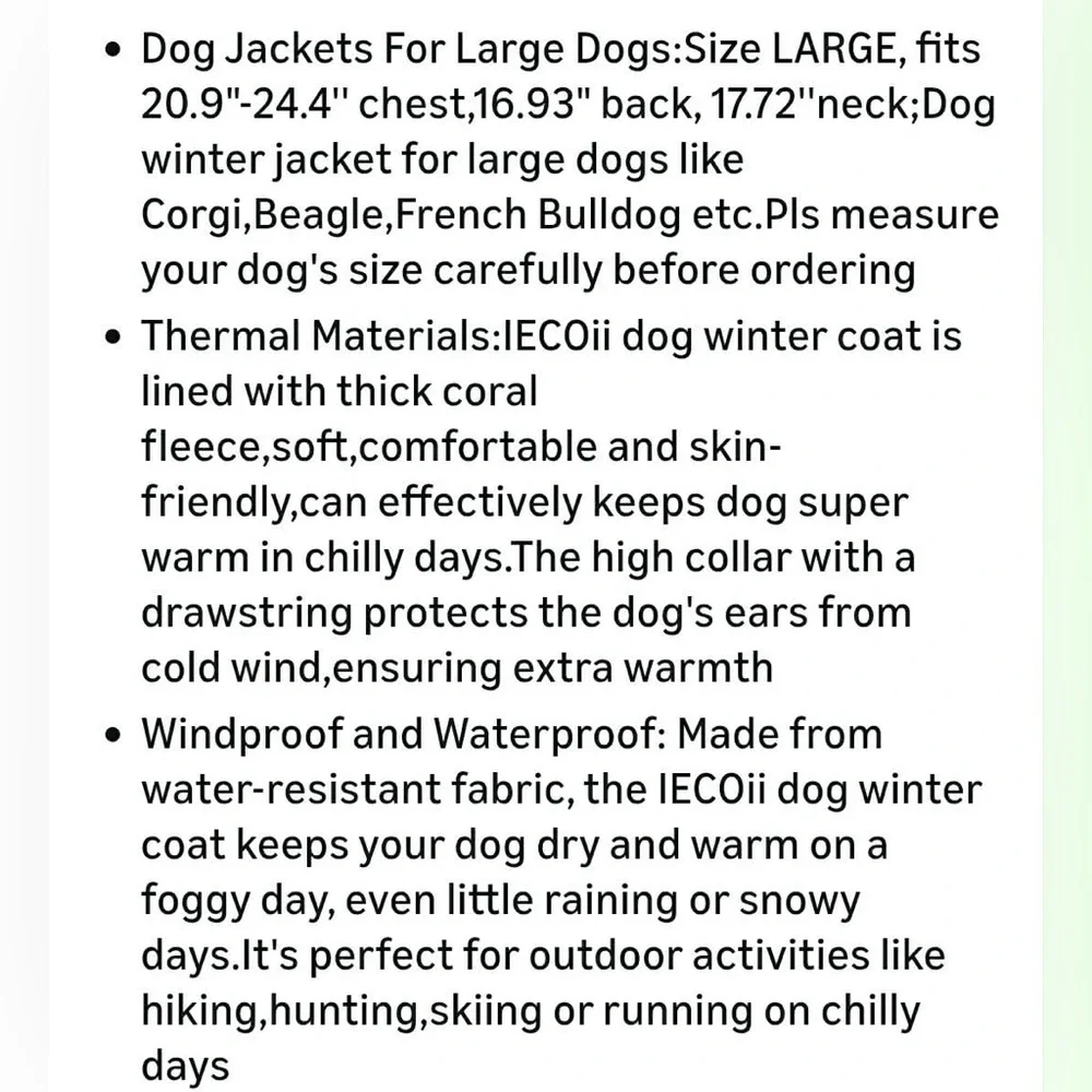 NWT IECOii Reflective Fleece Warm Camouflage Large Dog Jacket